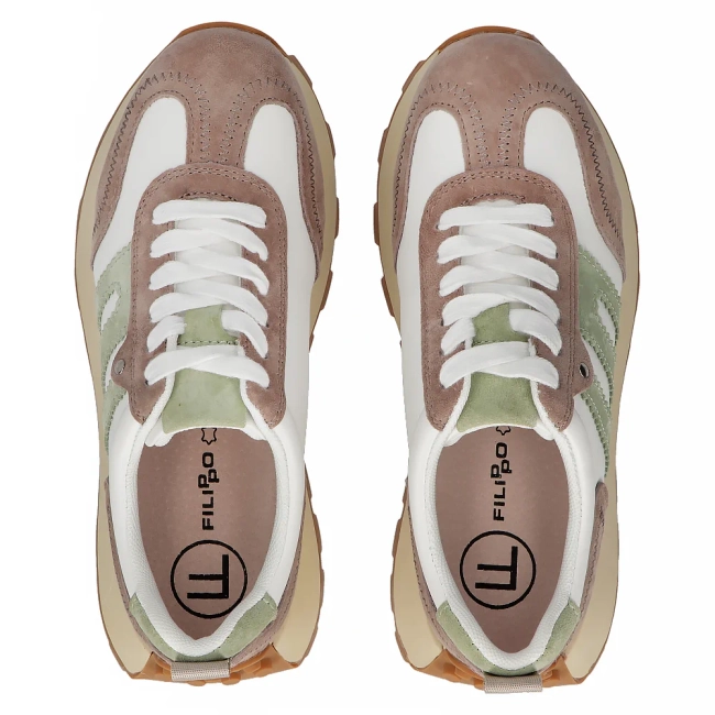 Bílo-béžové kožené sneakersy Filippo DP6743/25 WH BE