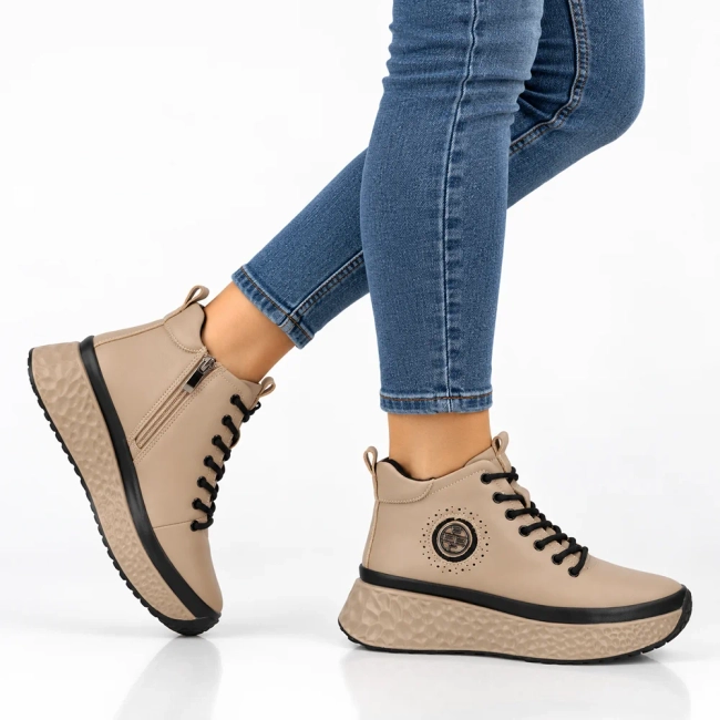 Taupe kožené kotníkové boty na platformě Filippo DBT7998/26 TP