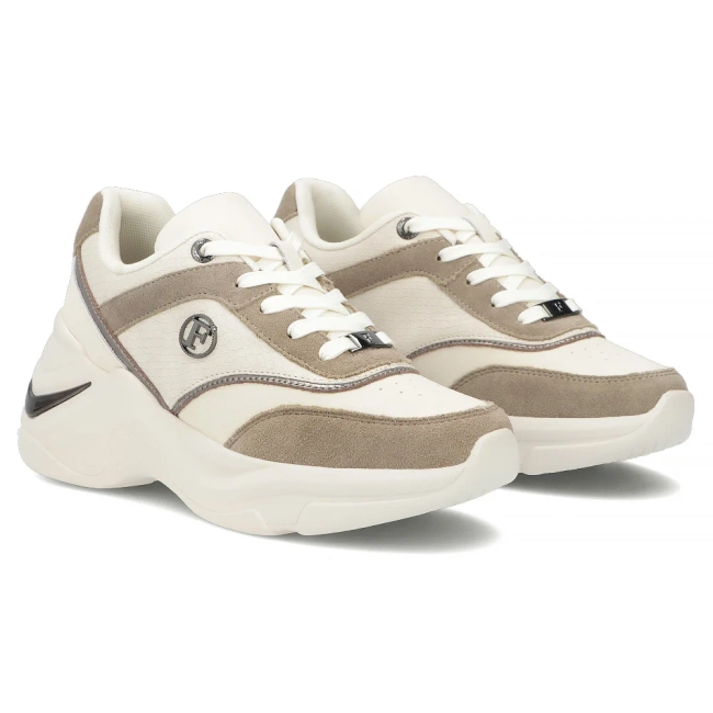 Bílo-béžové kožené tenisky Filippo DP7766/26 WH BE