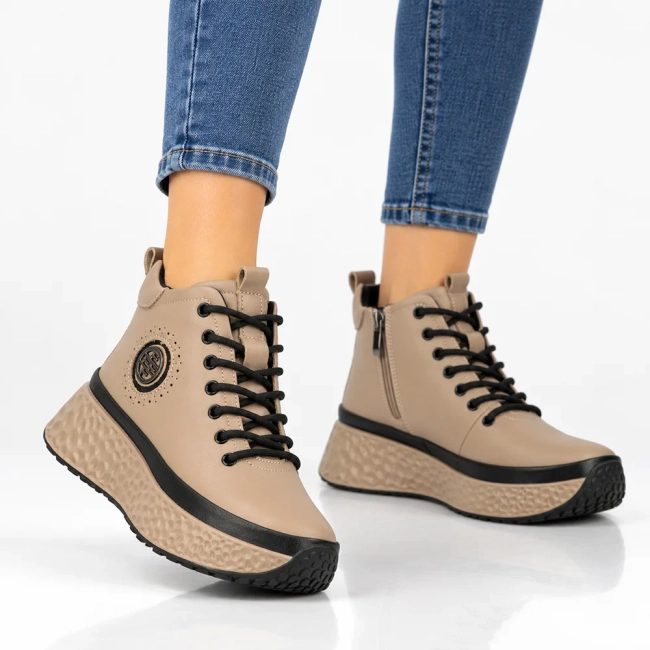 Taupe kožené kotníkové boty na platformě Filippo DBT7998/26 TP