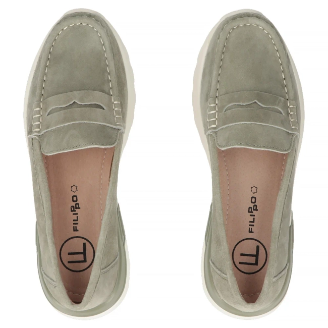 Khaki kožené mokasíny Filippo DP7528/26 KH