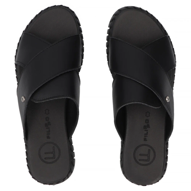 Černé kožené pantofle Filippo DK7626/26 BK
