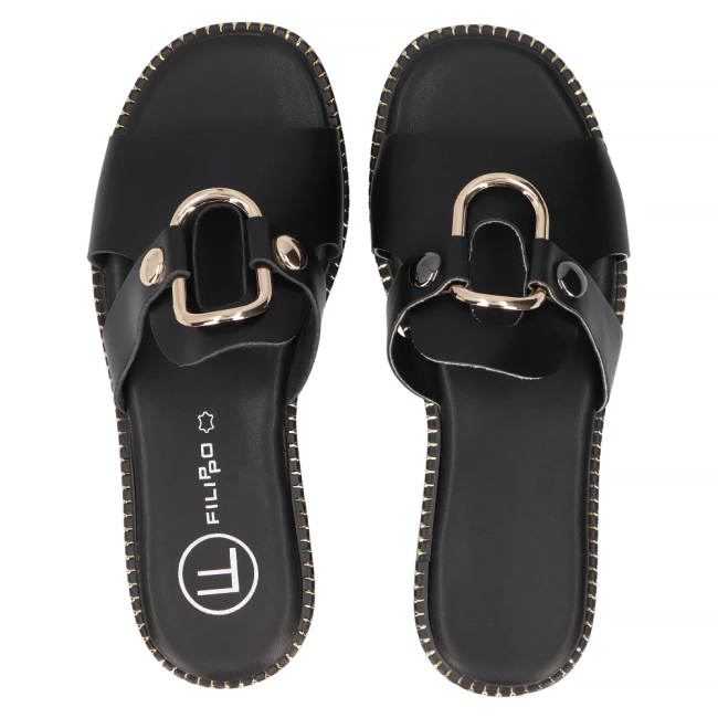 Černé kožené pantofle Filippo DK6264/24 BK